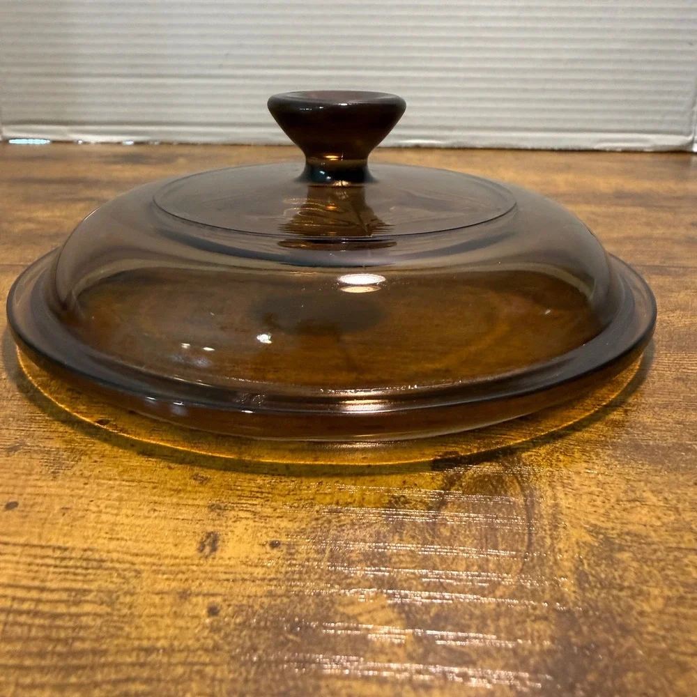 Vtg Pyrex Visions Amber Glass Replacement Lid V-1-C Brown Round 6.5